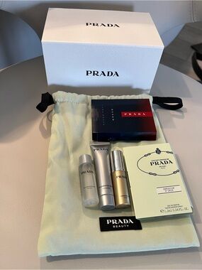 Prada Beauty Drawstring Makeup Bag Pouch Green Black + Skincare + Gift Box